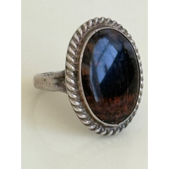 Vintage 70's Navajo Petrified Wood Sterling Ring Size 6.25 - Picture 8 of 16
